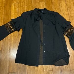 Anthony blouse sheer lace insert long  sleeve Black Medium 100% poly